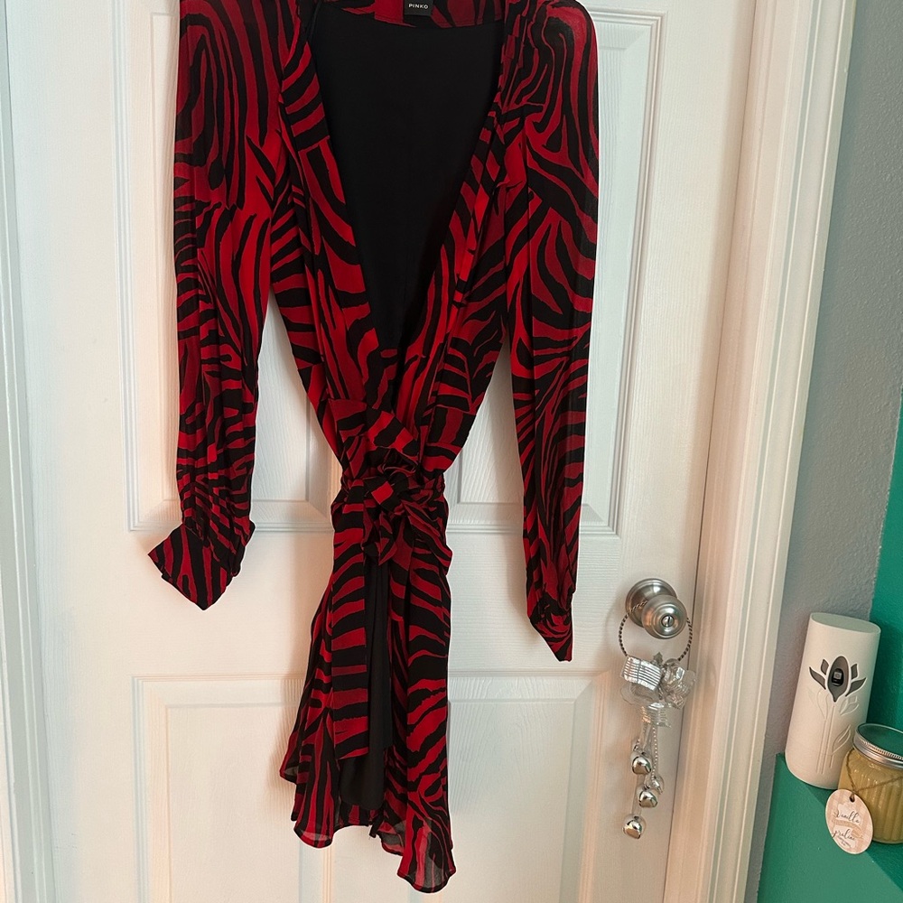 Pinko Red and Black Animal Print Dress
